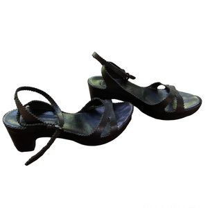 Roberto Del Carlo Black Genuine Leather Chunky Heel Sandals